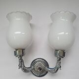 Antique zoomorphic wall light in silver-plated brass and opaline globes