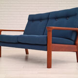 Canapé scandinave entièrement rénové, années 70, laine de meubles, teck