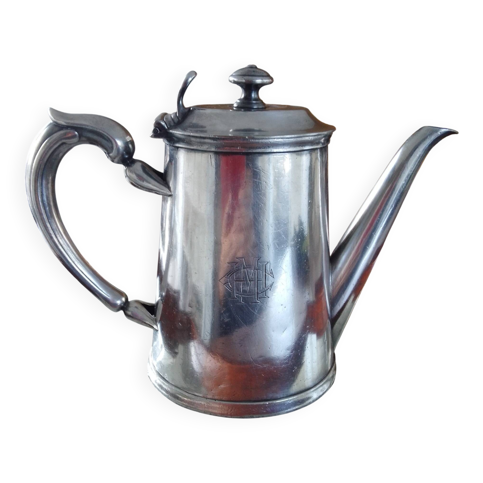 Cafetière Christofle ancienne métal argenté avec monogramme