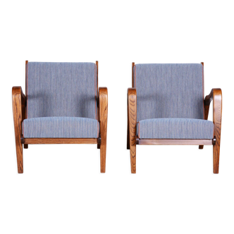 Pair of restored art deco armchairs designed by Jan Vanek, ash, czechia, 1940s