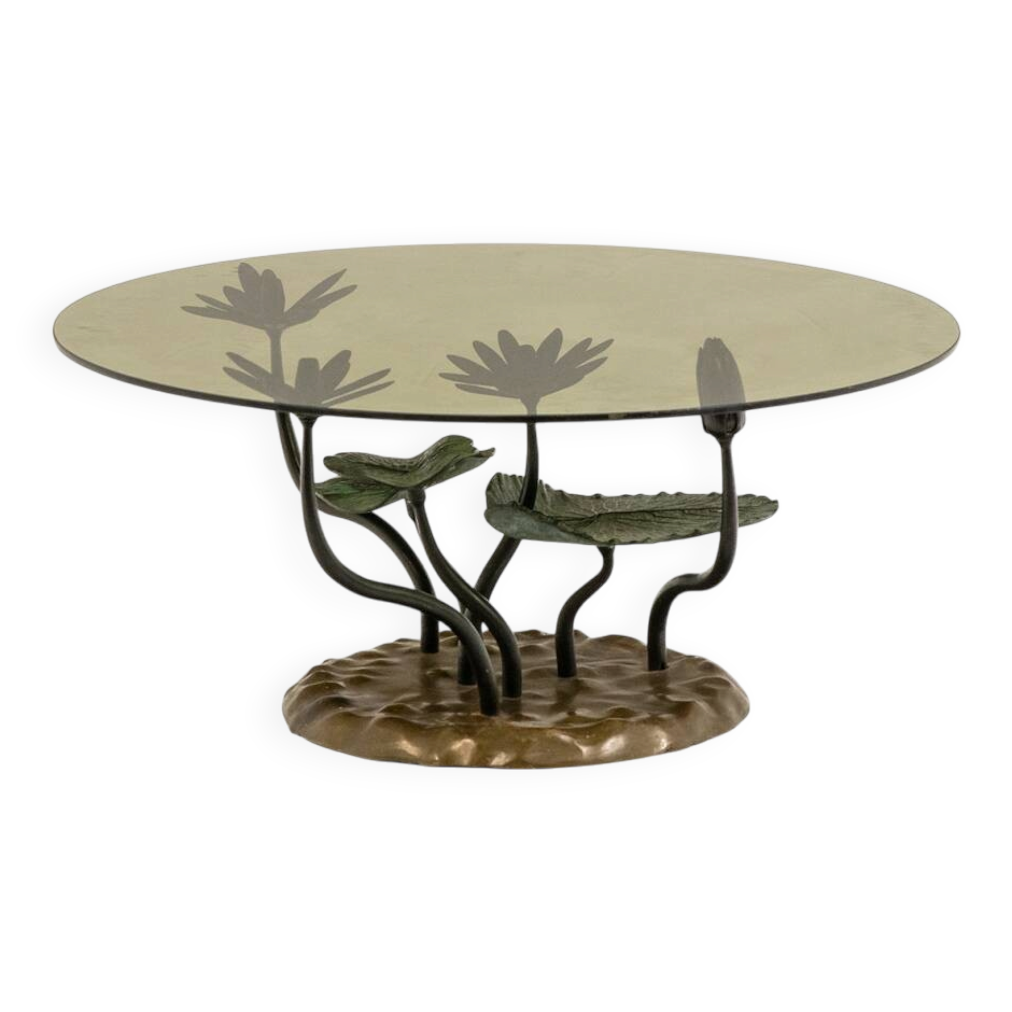 Table basse nénuphar en bronze à deux patines, années 1970