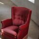 Pair of modern Danish lounge chairs, cherry red velvet, 1950s.