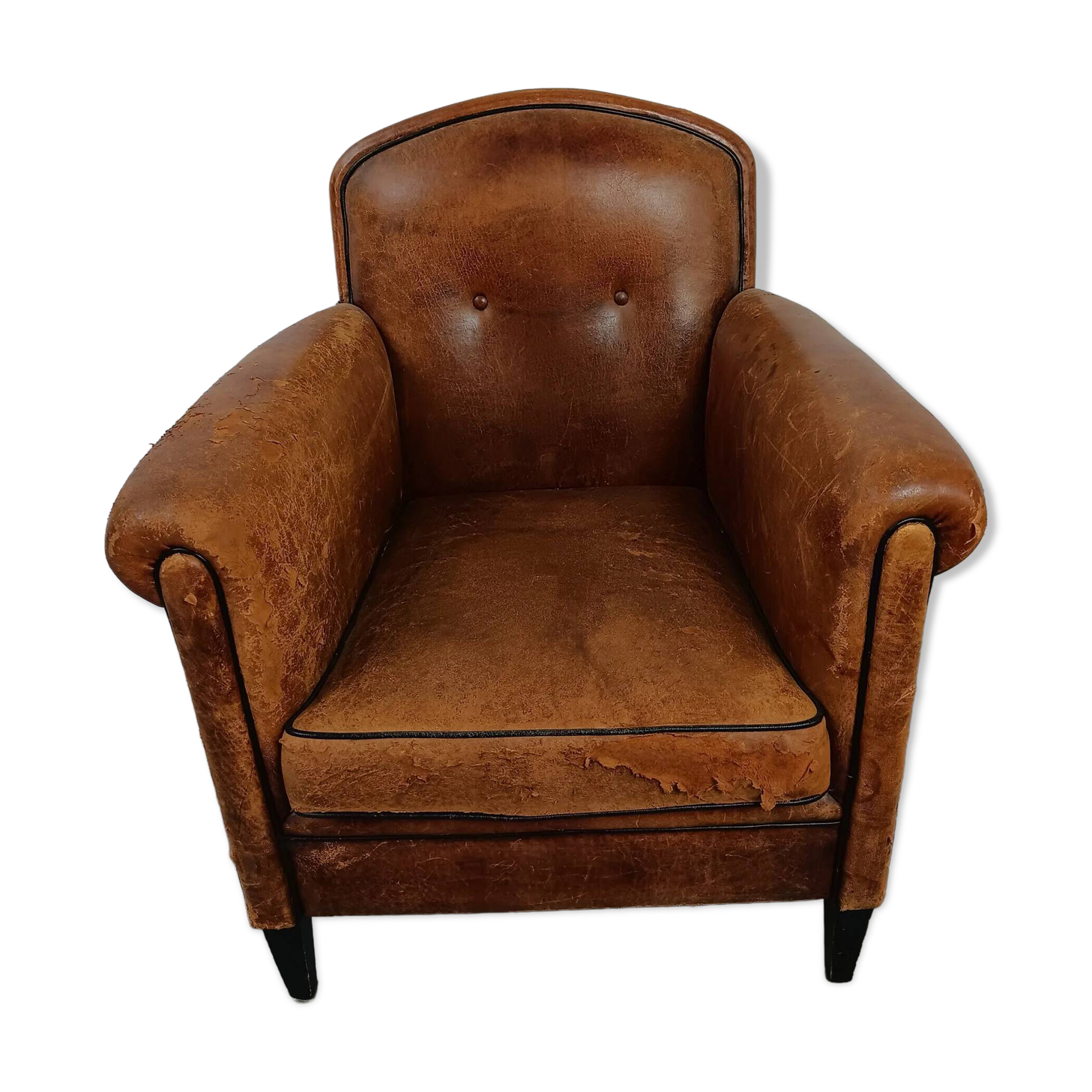 Vintage Sheepskin Club Chair - Raw Patina, Man Cave Essential