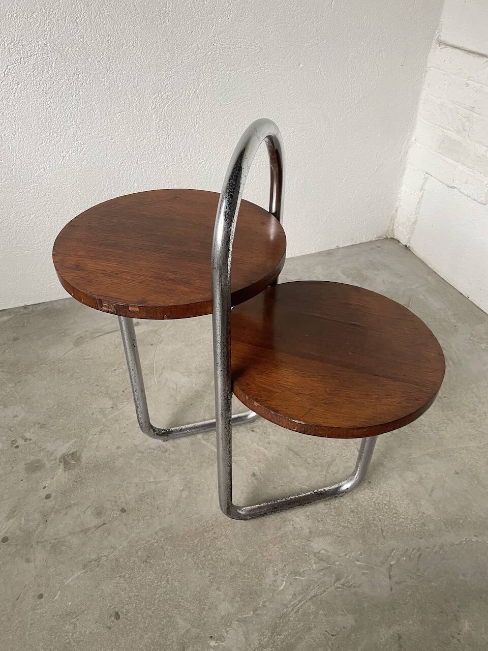 Sellette console art déco Bauhaus bois et chrome