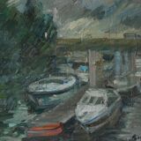 Tableau Expressionniste Bateaux Quais de Seine Paris HST Pierre Gogois