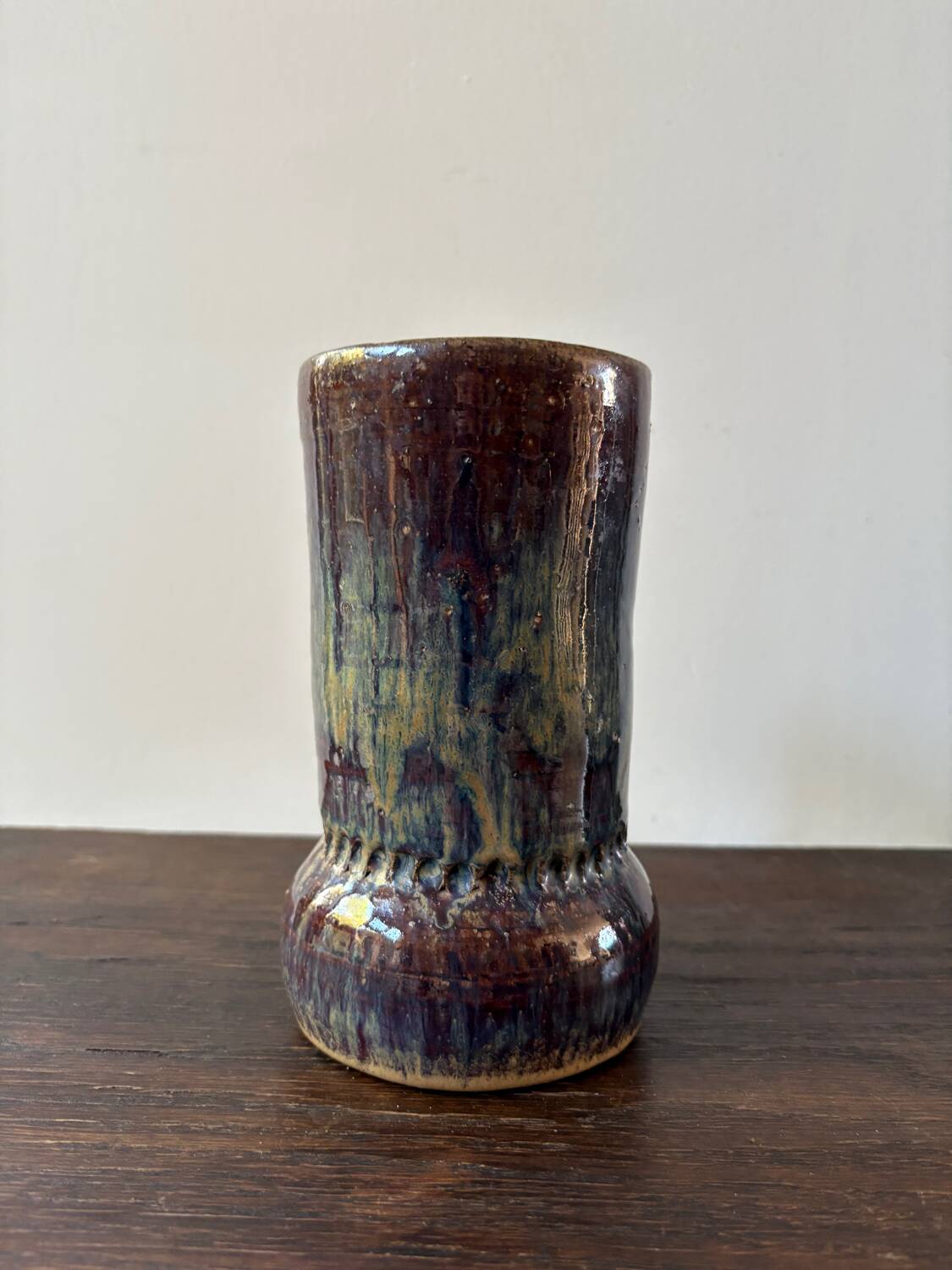 Vintage ceramic vase sign blue purple