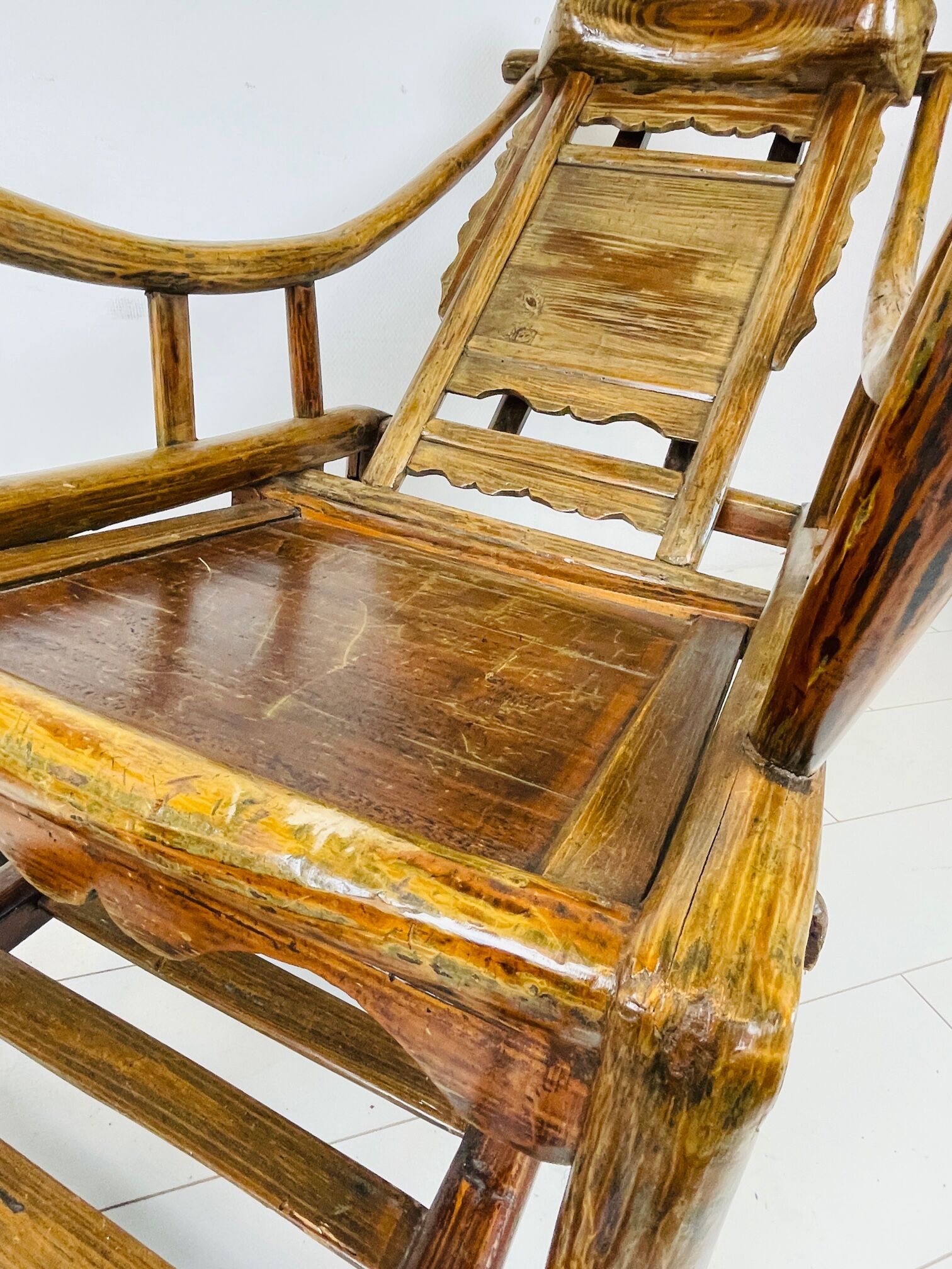 Antique chinese handcrafted bamboo lounge chair, 1900