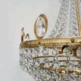 Grand et ancien lustre, plafonnier couronne en laiton, 7 étages, 6 feux