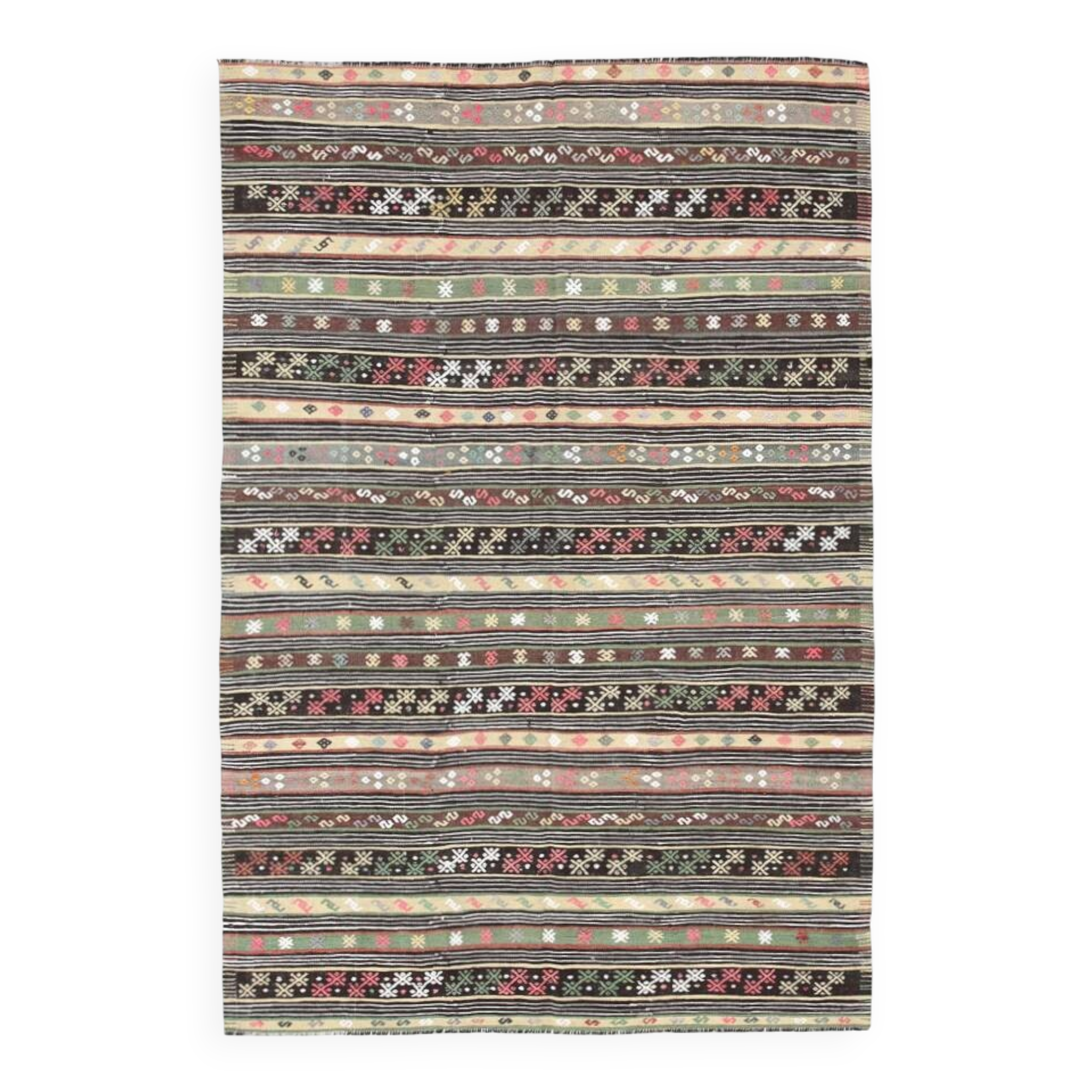 7x10 Ethnic Patterned Rug, 202x304Cm Wool Vintage Kilim Rug