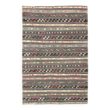 7x10 Ethnic Patterned Rug, 202x304Cm Wool Vintage Kilim Rug