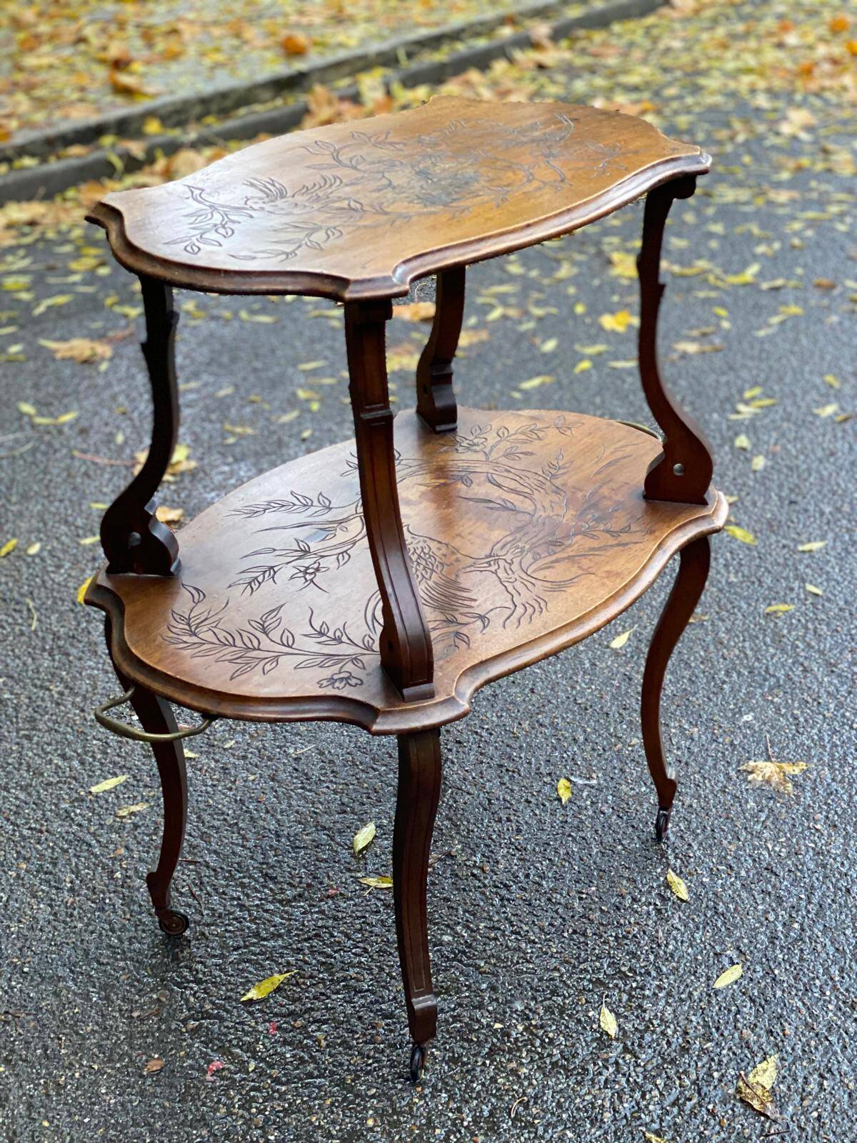19th century solid wood serving cart