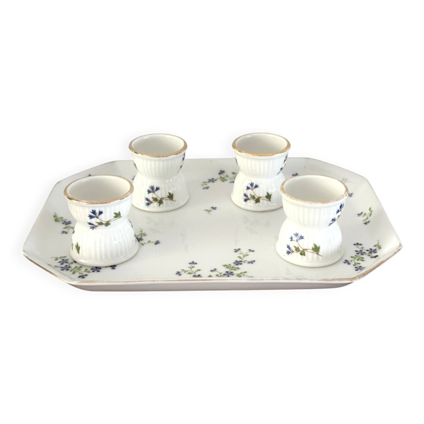 Coquetiers sur plateau en porcelaine de Limoges Bernardaud décor barbeau