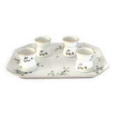 Coquetiers sur plateau en porcelaine de Limoges Bernardaud décor barbeau