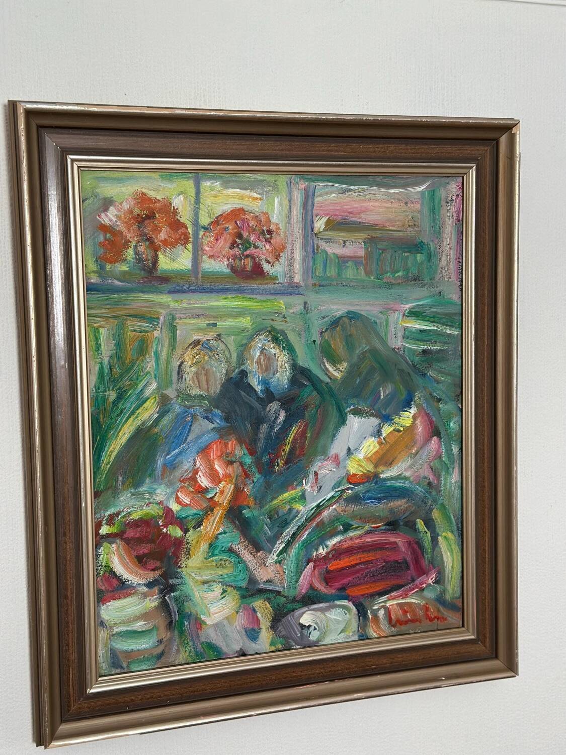 Swedish Oil on Canvas – “Interior with Figures” by Erik Lo  (1914–2004