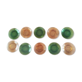 Set of 10 vintage Arcopal glass dessert plates green and orange