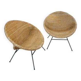 Pair of rattan armchairs, 1950