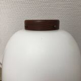 Vintage Scandinavian style opaline and teak pendant light