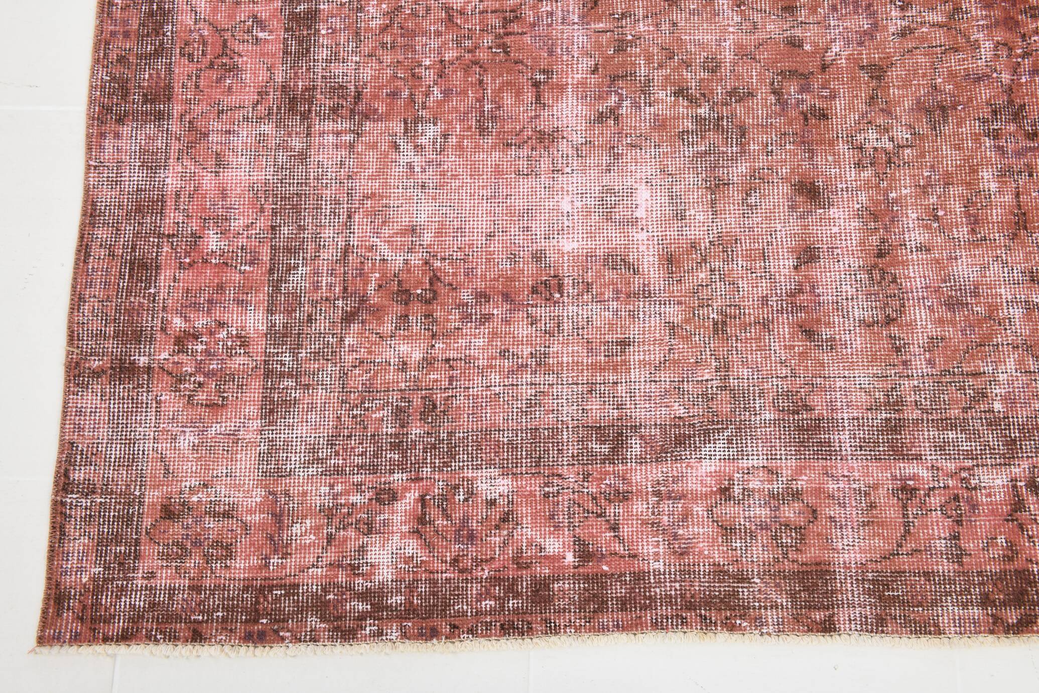 Dusty Rose Turkish Vintage Oversize Handmade Wool Carpet Rug, 198x297 Cm