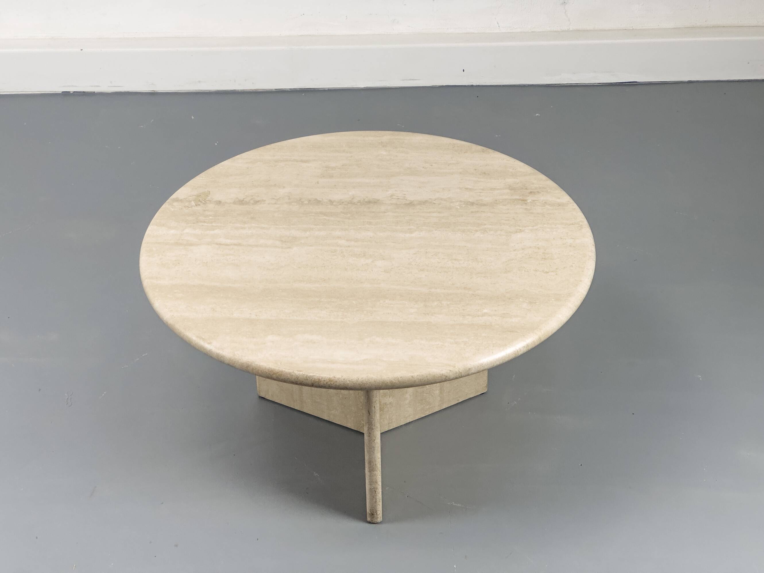 Table basse circulaire vintage en travertin, années 1970