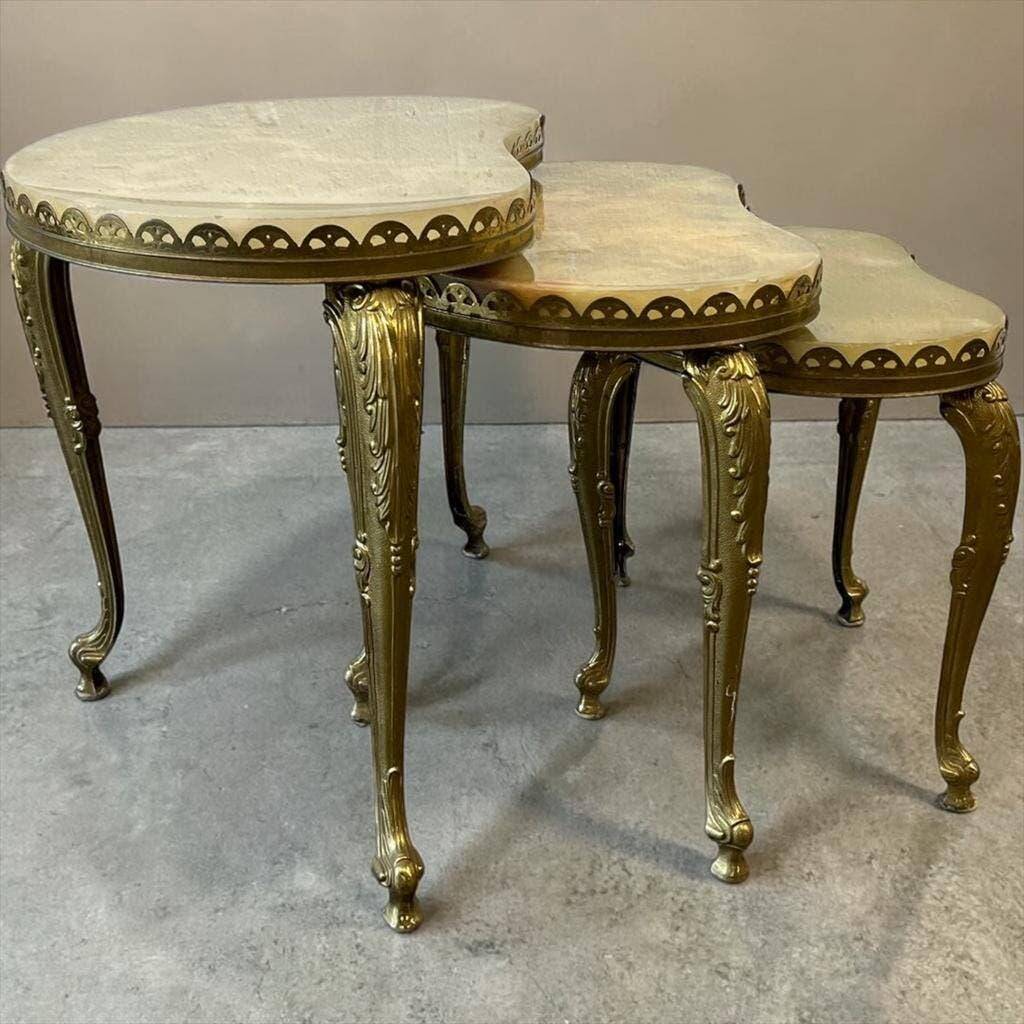 Set of 3 vintage nesting tables in onyx / side tables