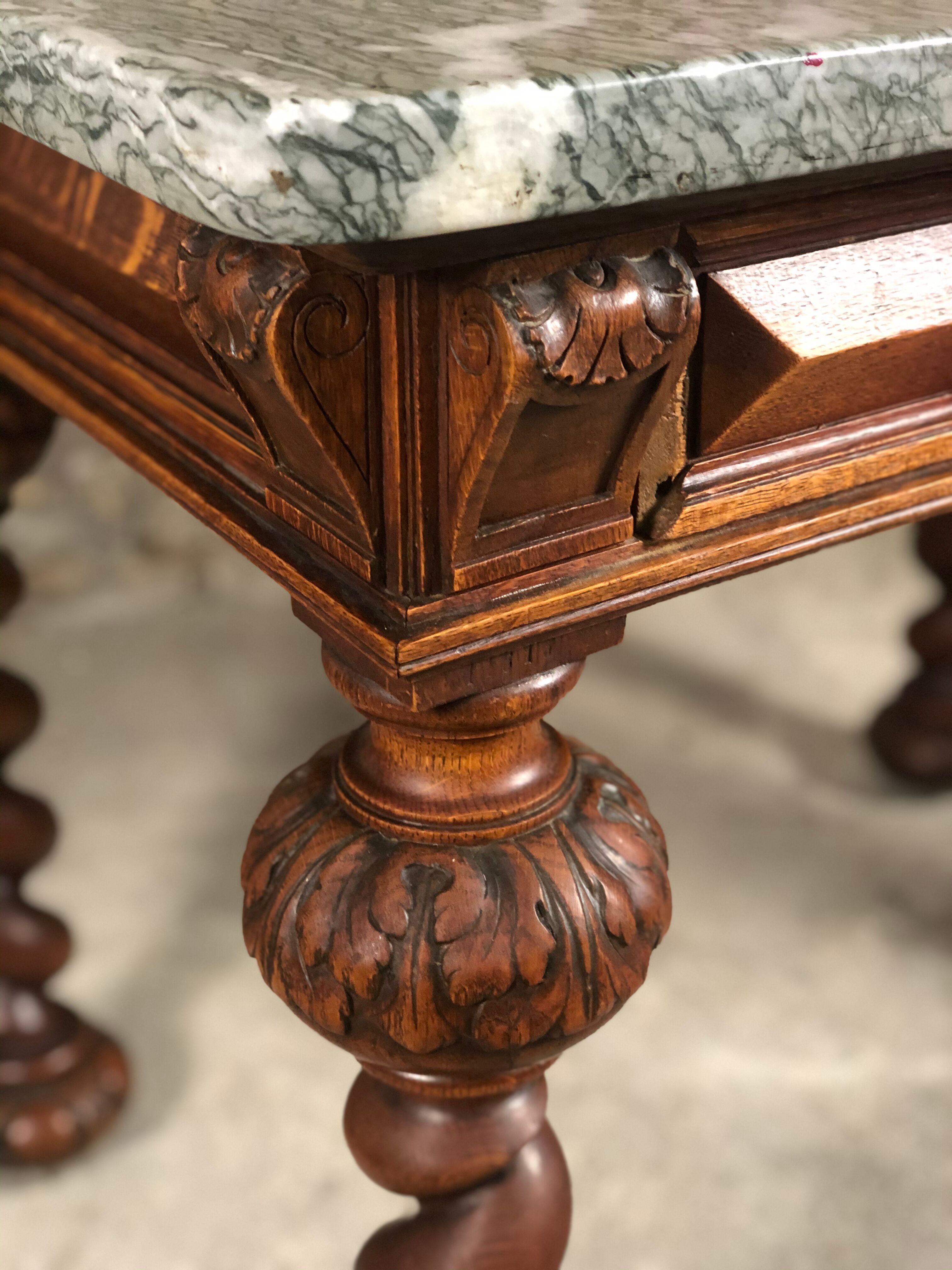 Louis XIII style table desk in oak with marble top