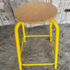 Vintage Industrial Stool Yellow Metal Tube + Wooden Seat