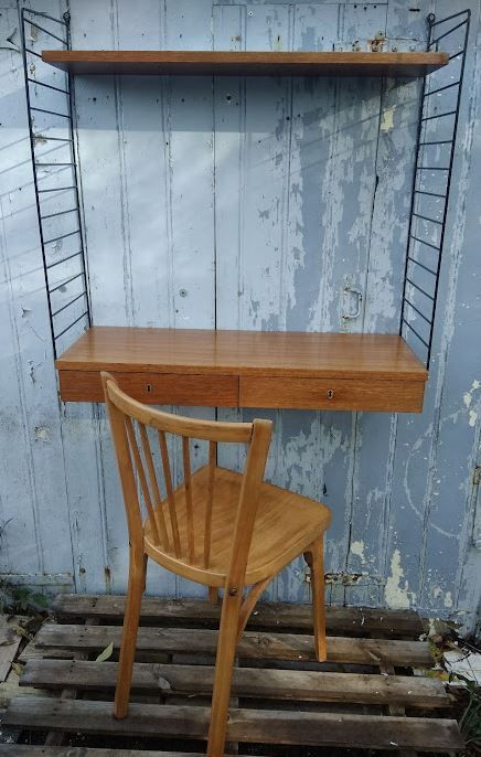 Vintage modular shelf and drawers in teak veneer and black metal, Nisse Strinning, 60s