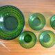 Lot of 4 cups and a green molded glass bowl