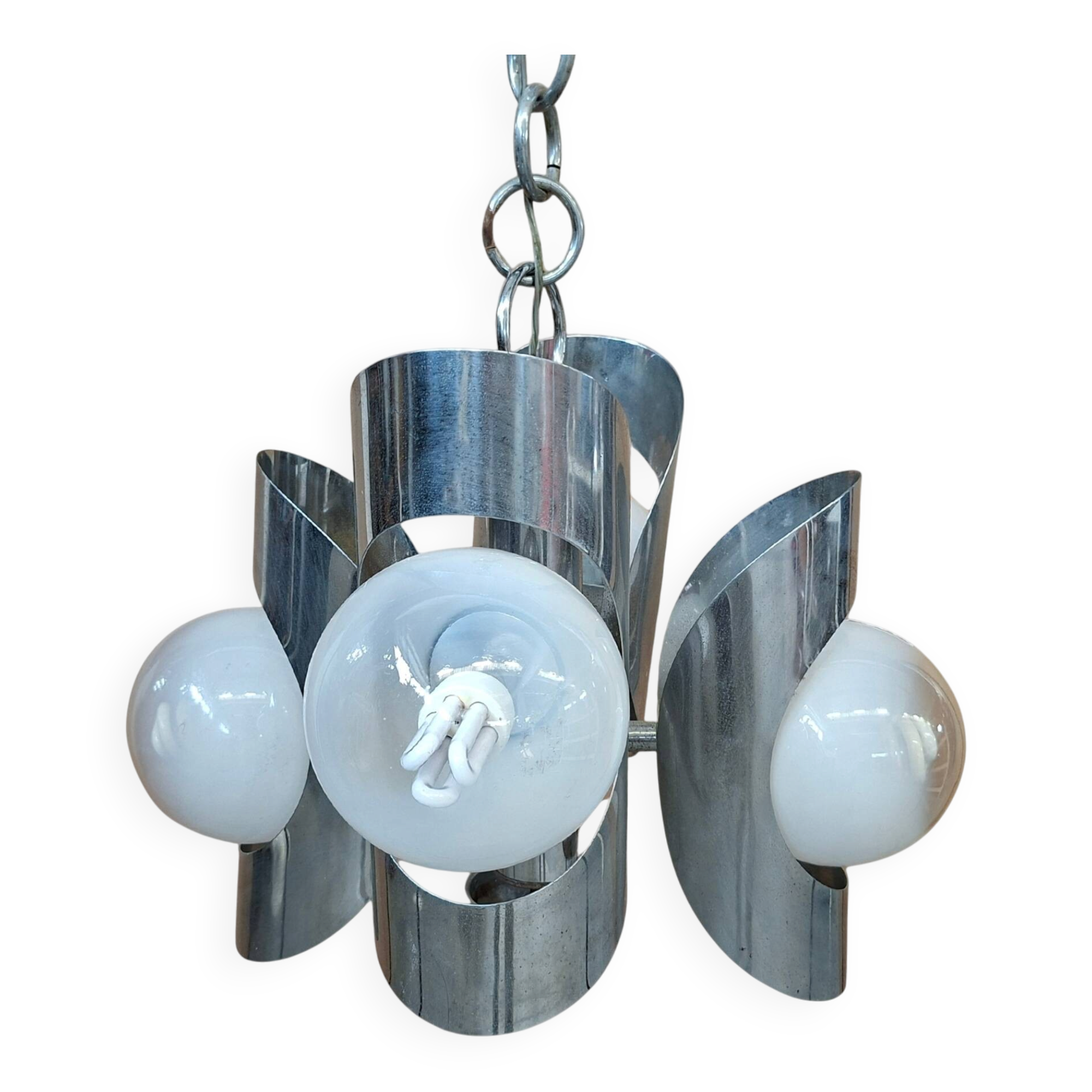 Iconico Lampadario Vintage Anni '70 – Design "Space Age" in Ferro Cromato