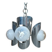 Lampe Suspension Vintage Années 70 – Design "Space Age" en Fer Chromé