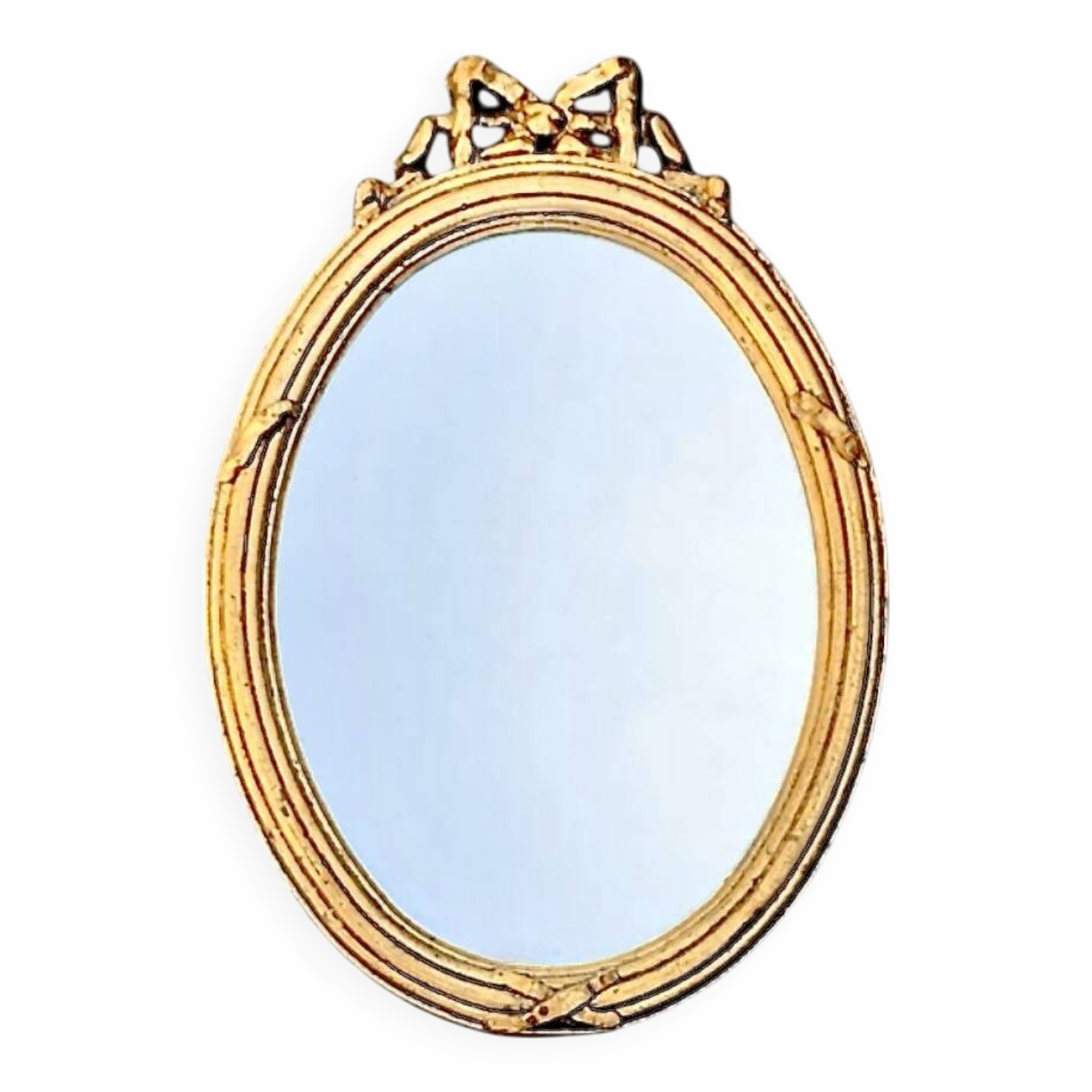Antique oval wall mirror in gilded resin – Louis XVI knot –