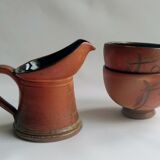 Puisaye Sandstone Coffee Service - Marina Tellier - Signed - Decorated with ideograms
