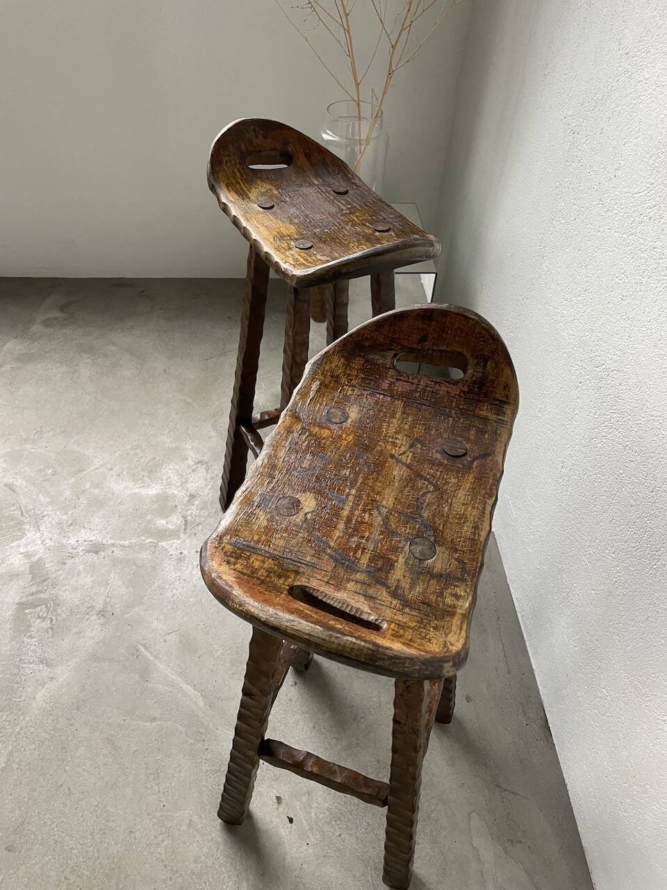 Pair of brutalist high stools