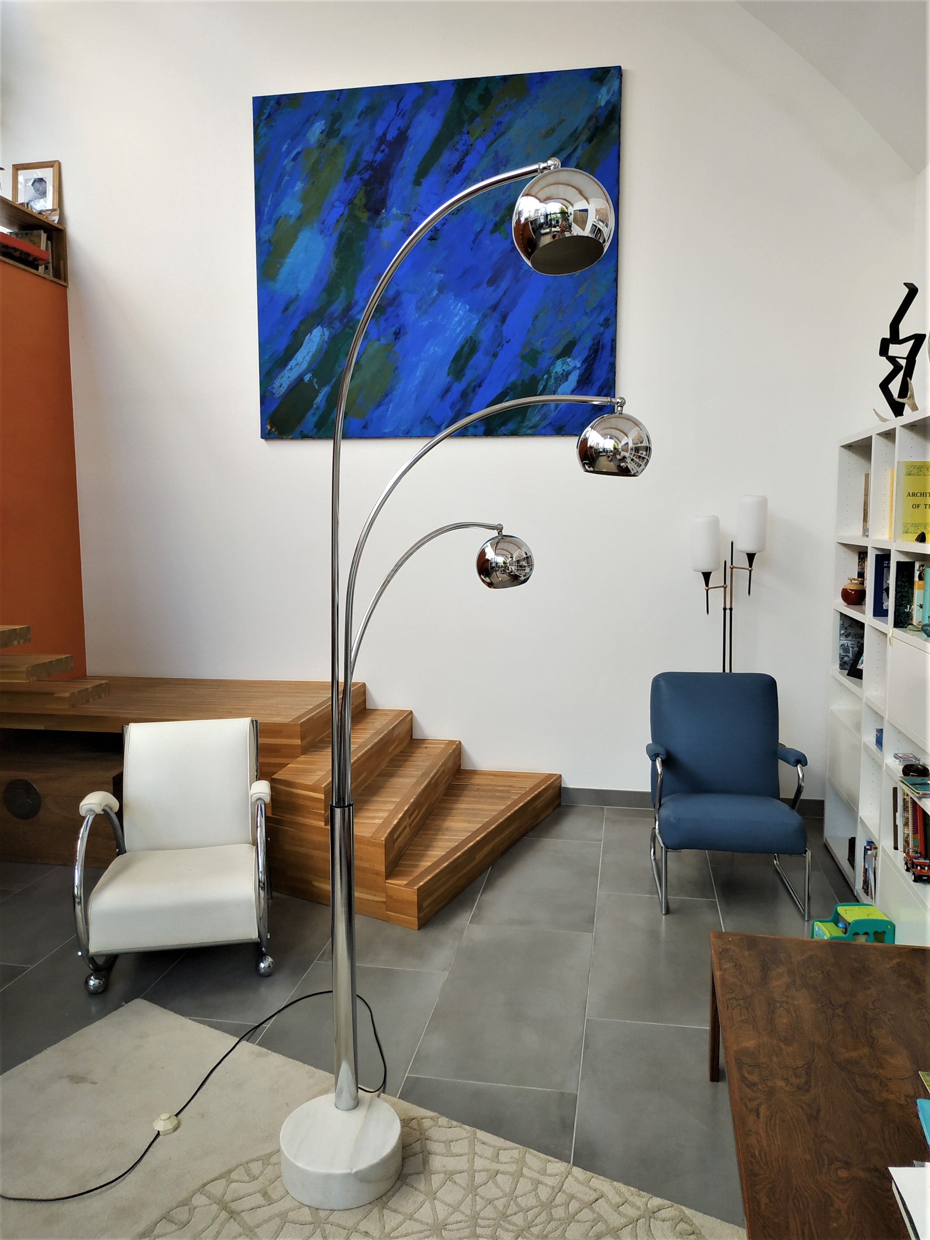 Floor lamp Chromed thrush three branches very 70s by Goffredo Reggiani