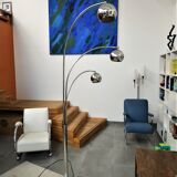 Floor lamp Chromed thrush three branches very 70s by Goffredo Reggiani