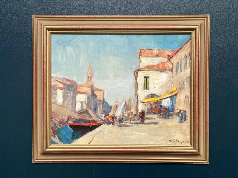 Swedish Oil on  panel - "Venice II" by Knut Norman - Vintage- 51 × 43 cm