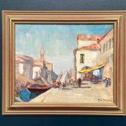 Swedish Oil on  panel - "Venice II" by Knut Norman - Vintage- 51 × 43 cm