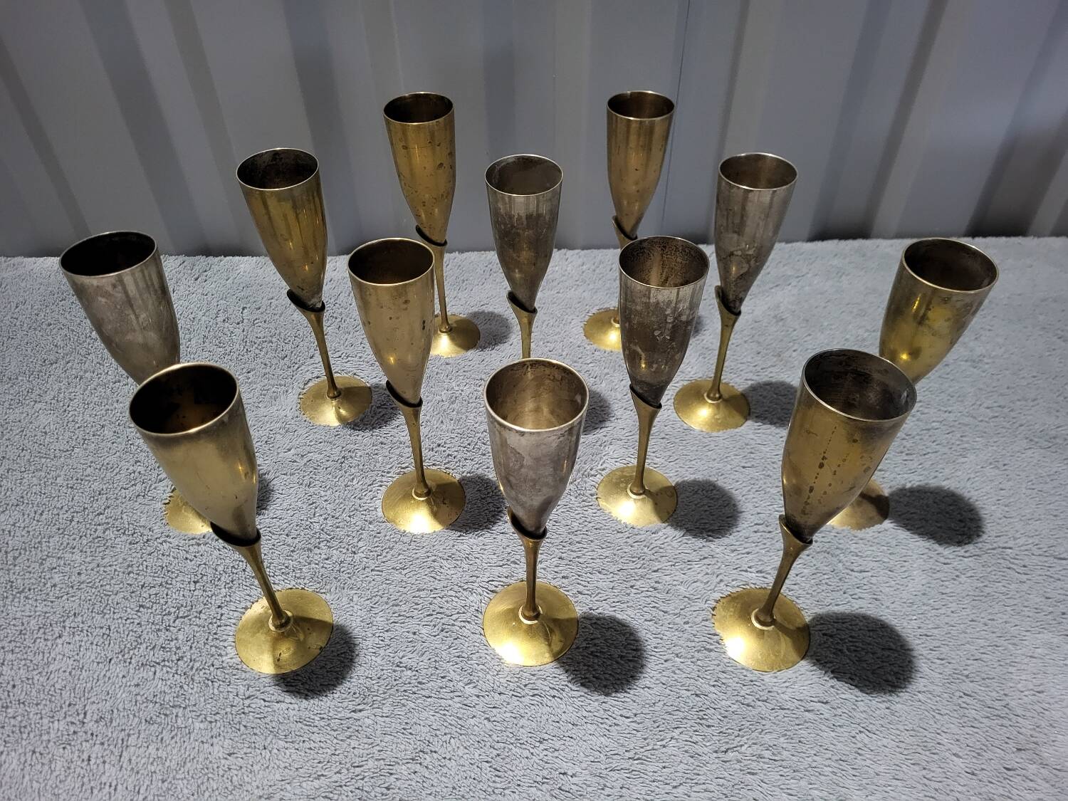 Set of 12 Authentic Antique Vintage Champagne Flutes