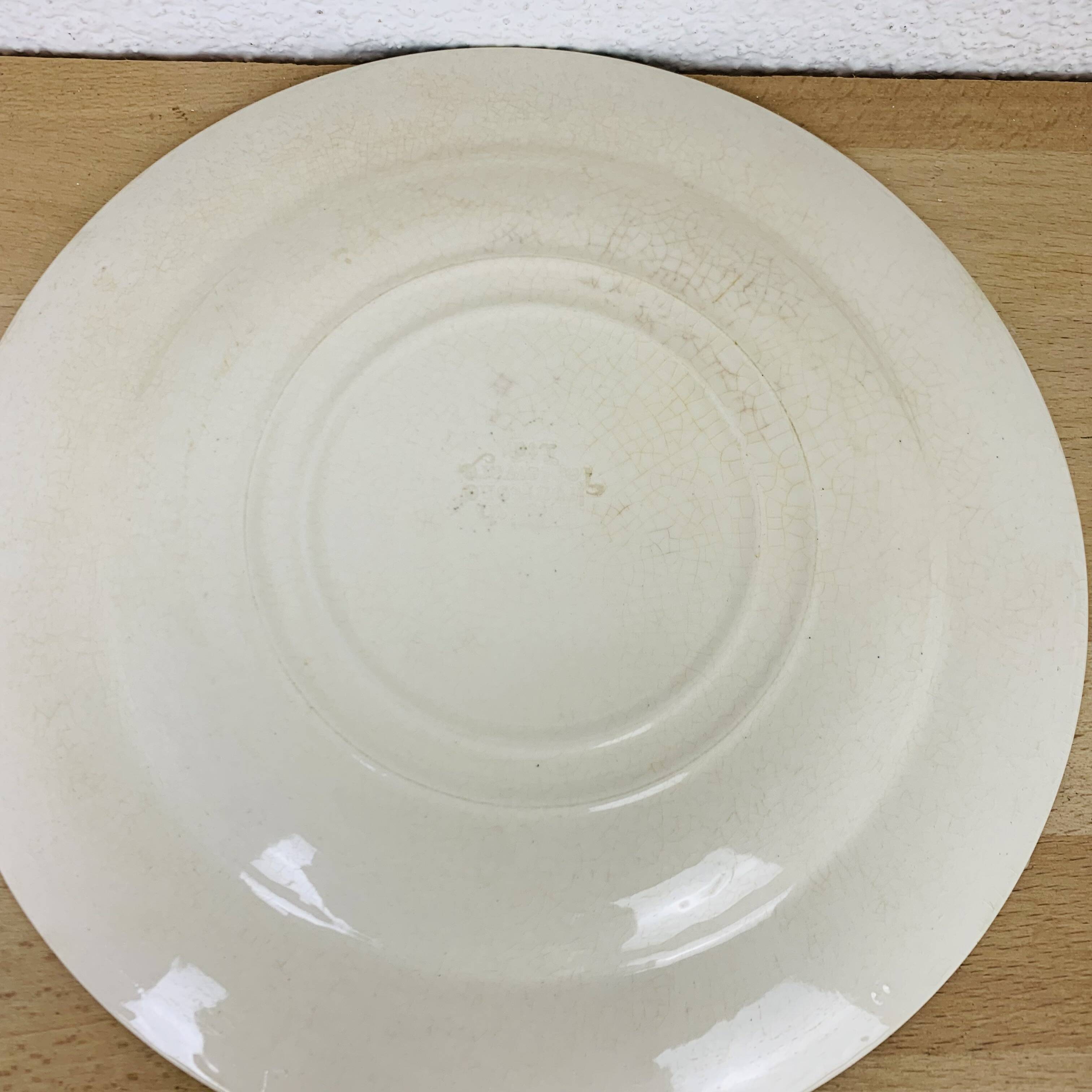 6 green English ironstone plates