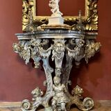 Italian Sculptural Silver Mecca Gilding Console Tables, Set of 2