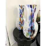 Set of 2 contemporany vases murrine sphere in murano style glass with multicolored murrine like veni