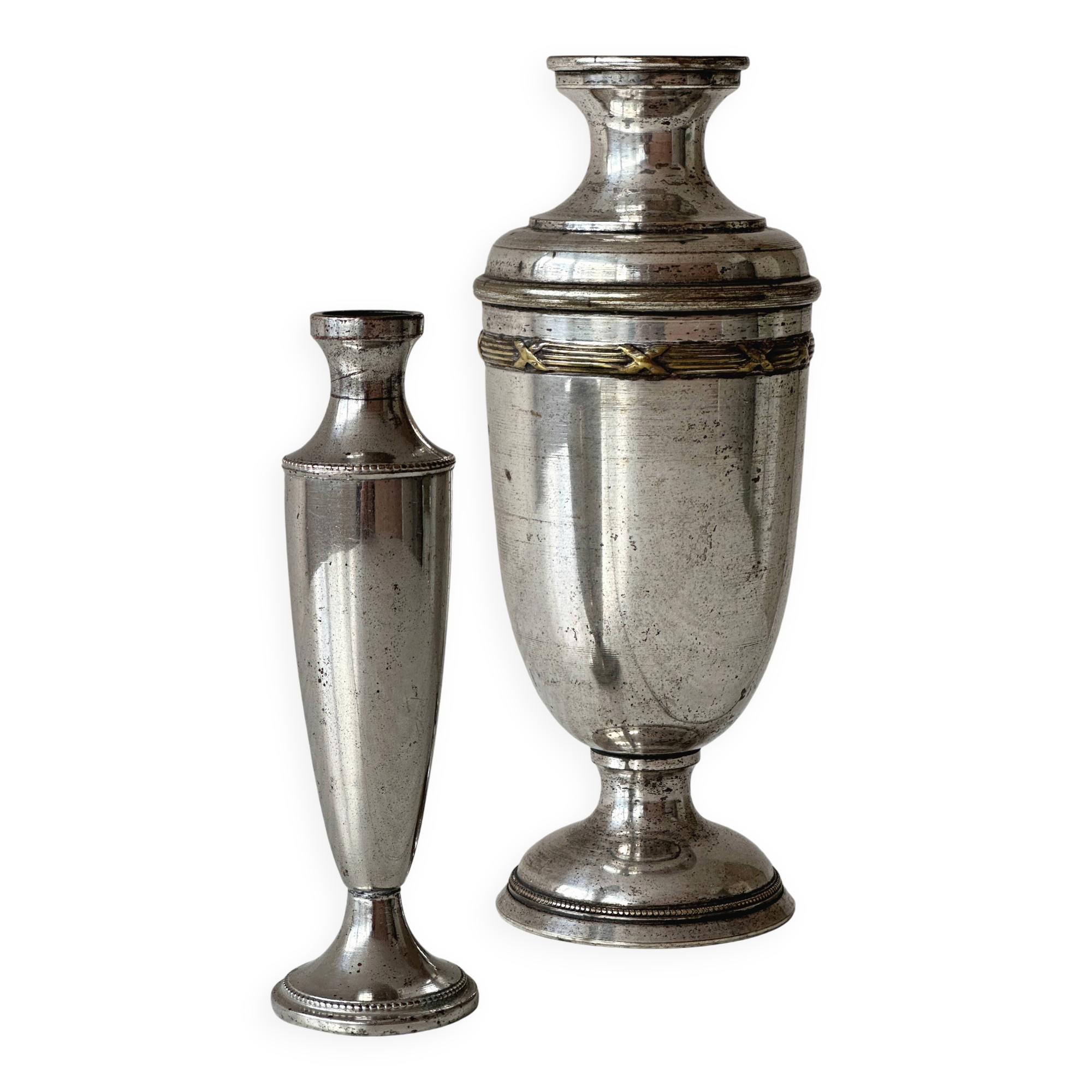 Pair of antique silver-plated vases