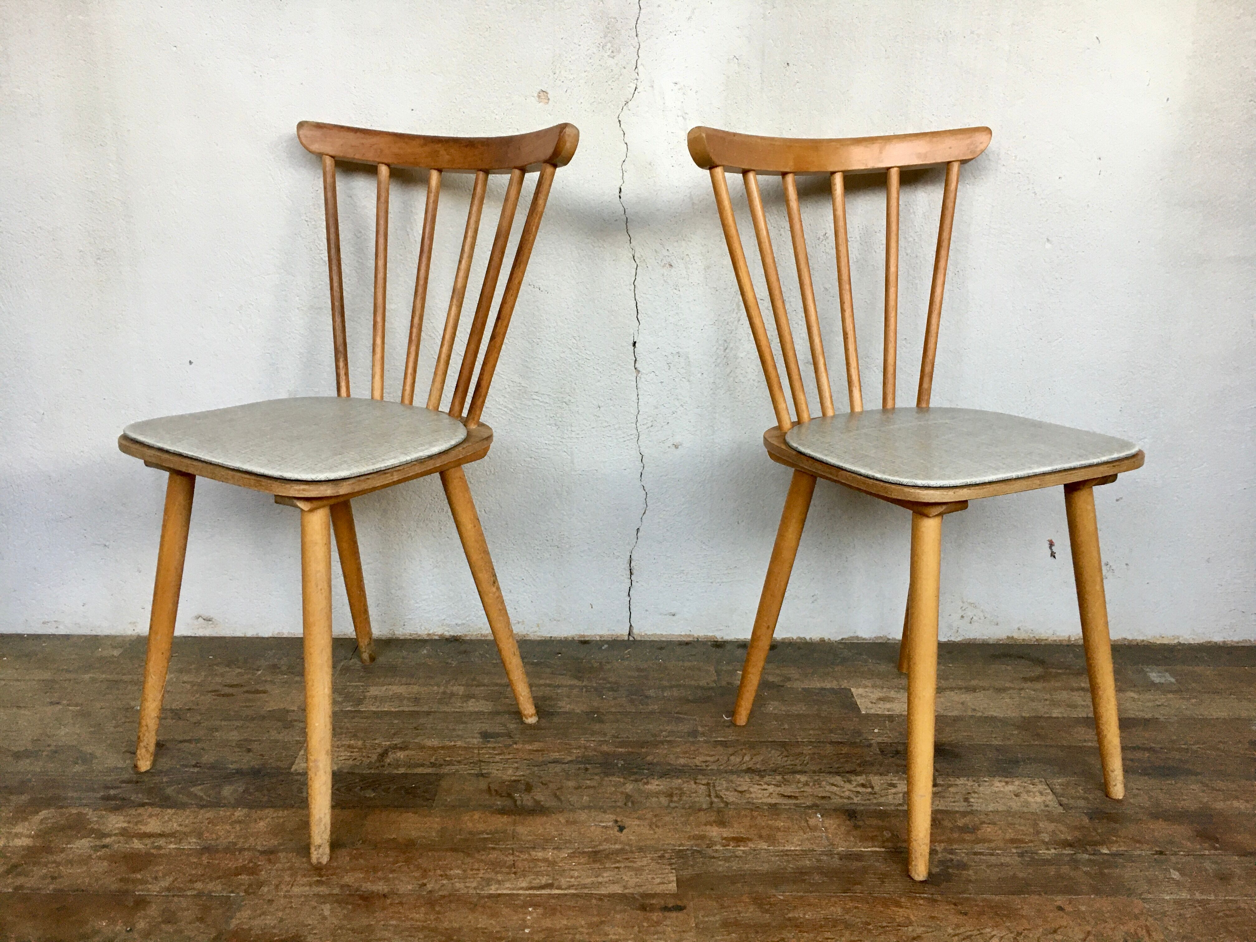 Pair of vintage white leatherette bistro chairs from the 1960s