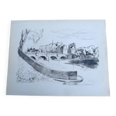 Dessin original à la pierre noire par Jean Villette (1913-2005)