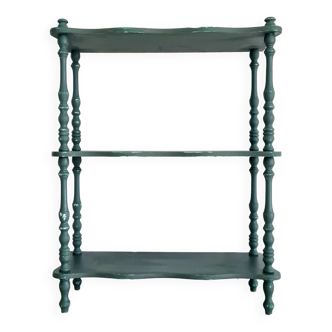 Etagère ancienne bois tourné rénovée verte
