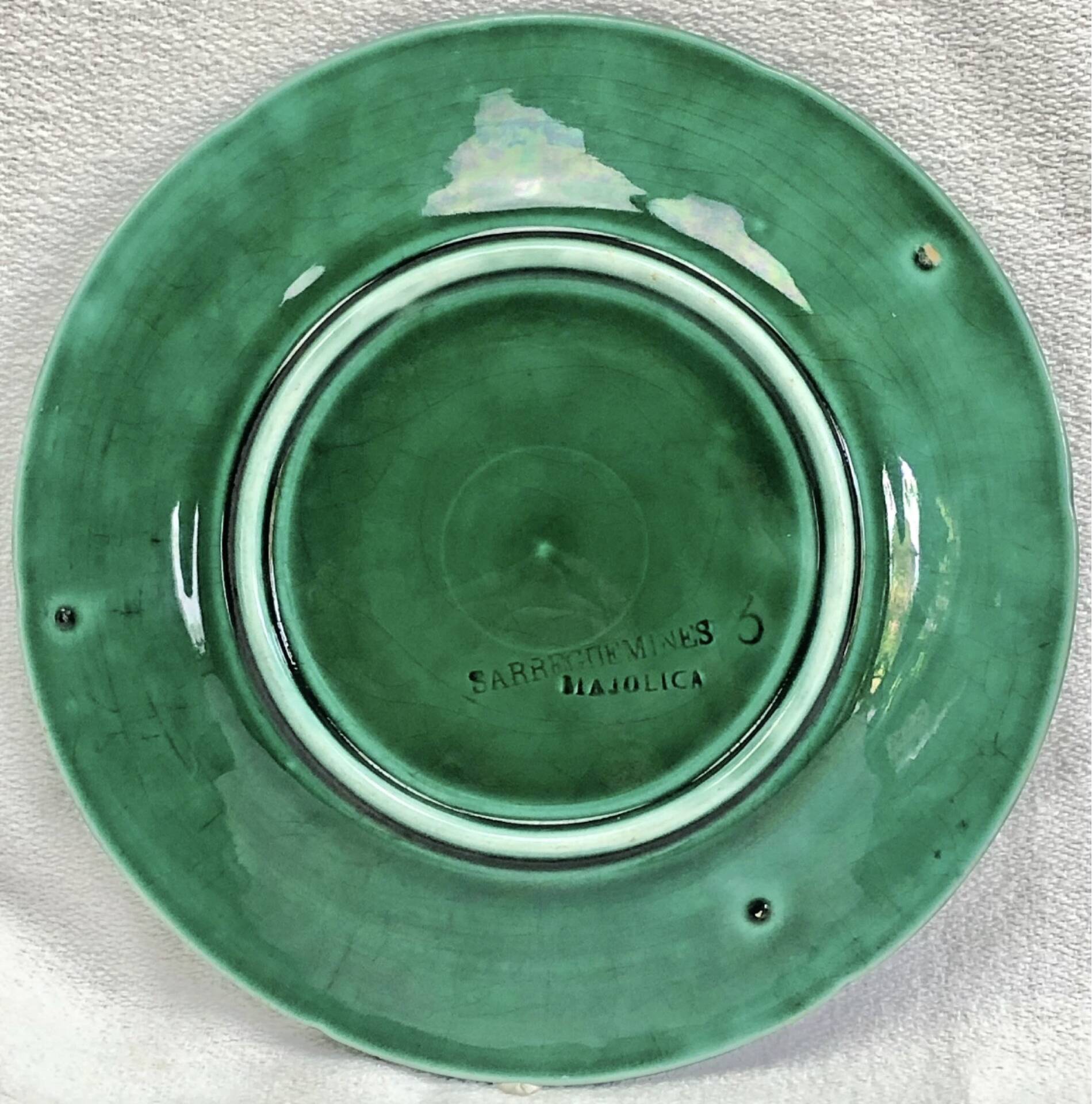 3 fruit plates Sarreguemines majolica shaded enamel Rubelles