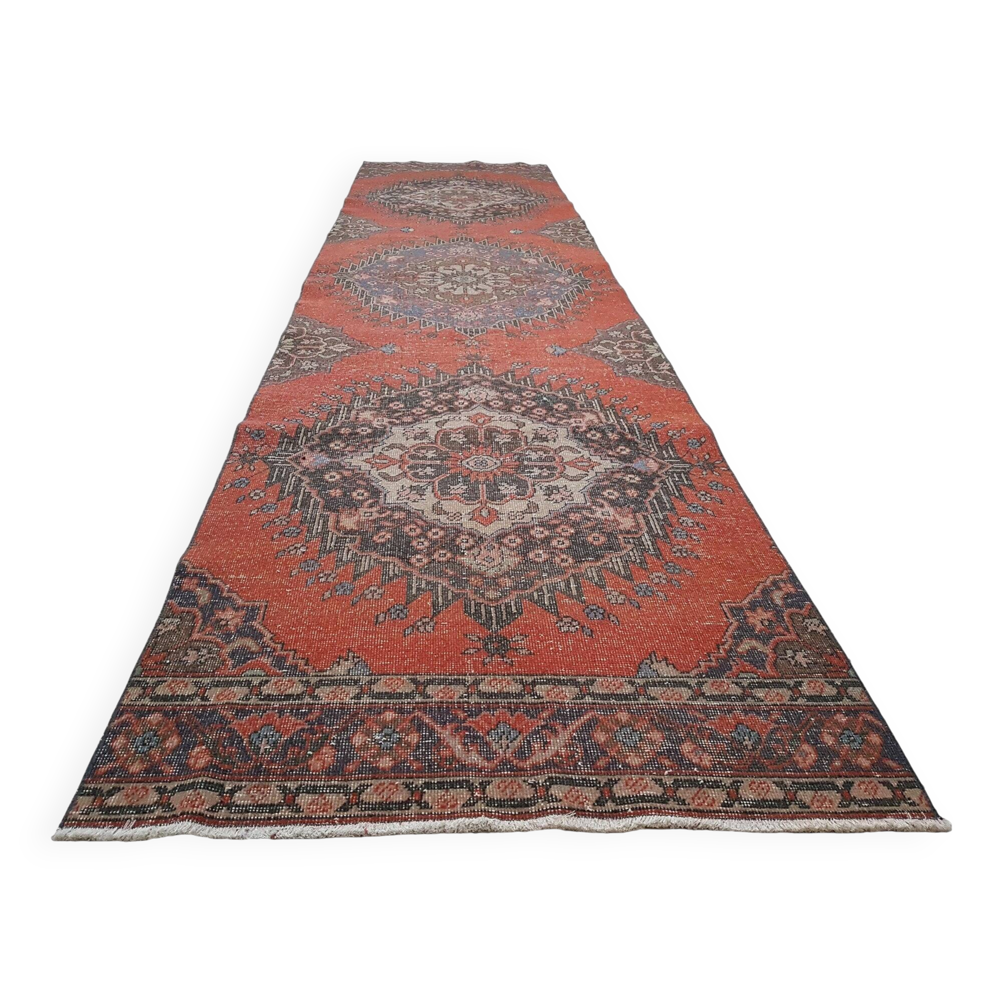 Vintage Turkish hallway rug 102x403 cm