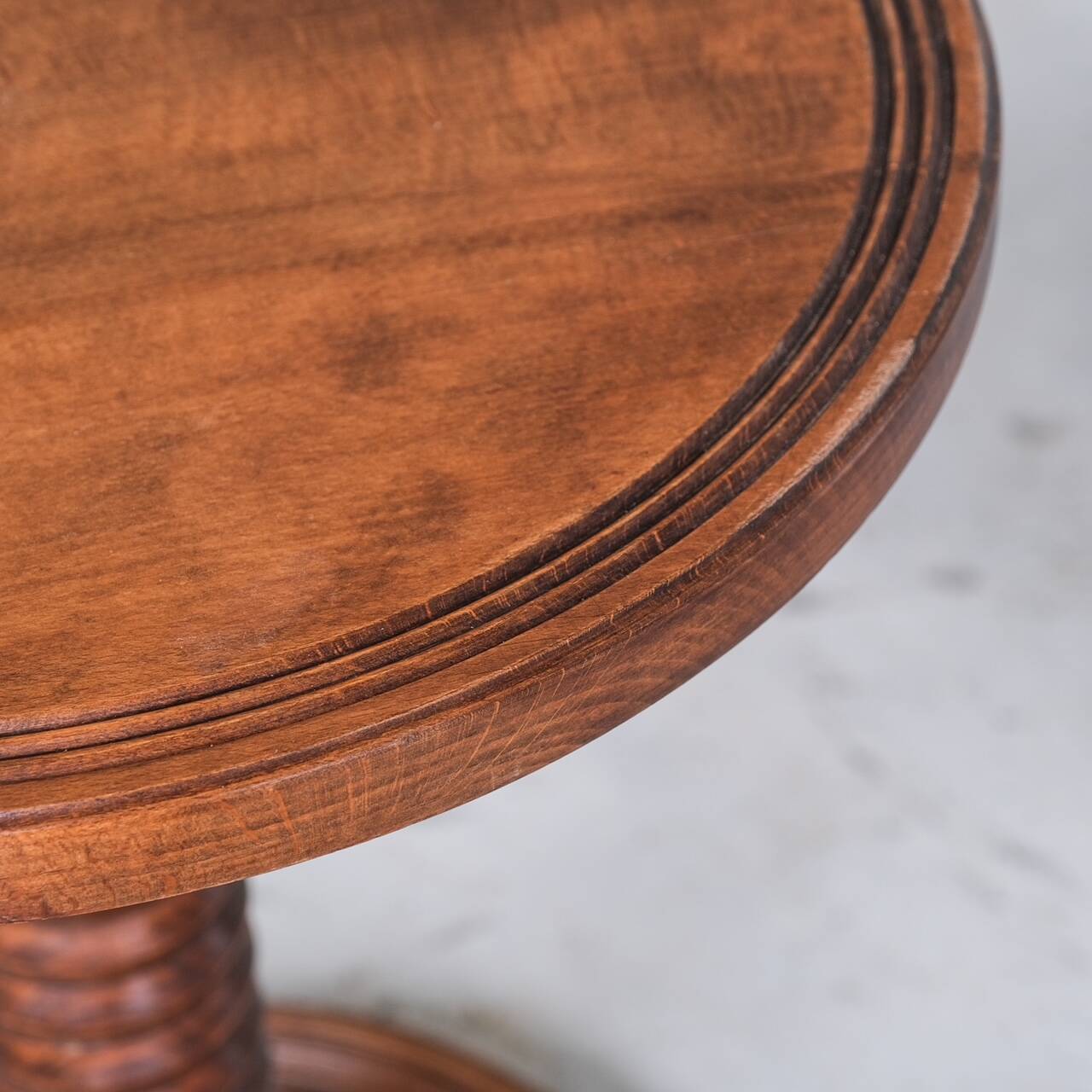Turned Oak Mid-Century French Pedestal or Side Table