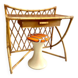 Bamboo and rattan desk and stool