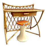 Bamboo and rattan desk and stool